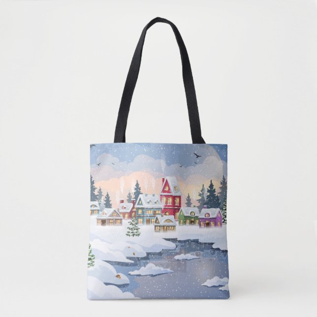 Winter Christmas landscape with snow-covered house Tasche (Vorderseite)