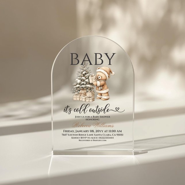Winter Christmas Neutral Teddy Bear Baby Shower Acryleinladungen (Von Creator hochgeladen)
