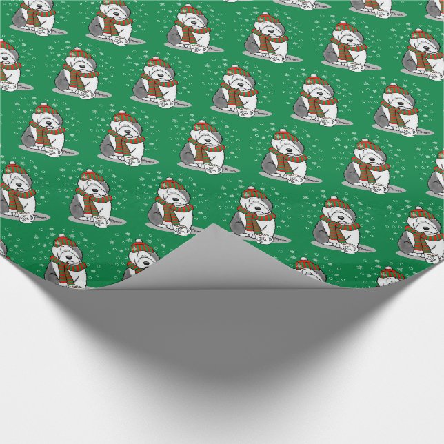 Winter Christmas Old English Sheepdog Grau 1 Niedl Geschenkpapier (Ecke)