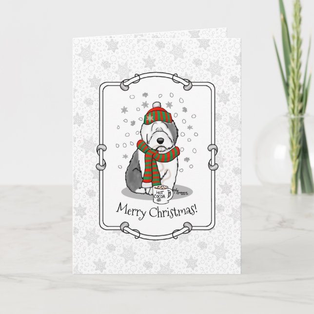 Winter Christmas Old English Sheepdog Grau 1 Niedl Karte (Vorderseite)