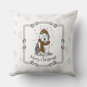 Winter Christmas Old English Sheepdog Grau 1 Niedl Kissen