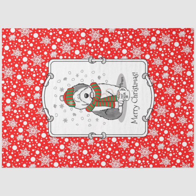 Winter Christmas Old English Sheepdog Grau 1 Niedl Seidenpapier (Vorderseite)