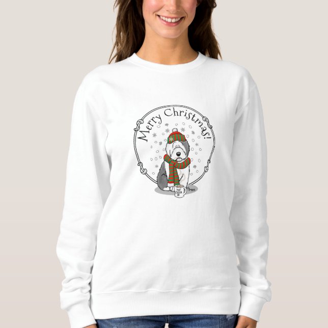 Winter Christmas Old English Sheepdog Grau 1 Niedl Sweatshirt (Vorderseite)