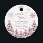 Winter Christmas Pink Baby Dusche Danke Geschenkanhänger<br><div class="desc">Fügen Sie Ihren Gastgeschenken eine süße und festliche Touch mit der Winter Christmas Pink Baby Dusche Dankeschön Ihnen die Tags. Diese charmanten Anhänger zeichnen sich durch ein sanftes rosa Design aus, das sich durch saisonale Elemente wie Schneeflocken und Weihnachtsbäume auszeichnet, die sich perfekt für ein Winterwunderland oder eine Weihnachtsdusche eignen....</div>