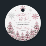 Winter Christmas Pink Baby Dusche Danke Geschenkanhänger<br><div class="desc">Fügen Sie Ihren Gastgeschenken eine süße und festliche Touch mit der Winter Christmas Pink Baby Dusche Dankeschön Ihnen die Tags. Diese charmanten Anhänger zeichnen sich durch ein sanftes rosa Design aus, das sich durch saisonale Elemente wie Schneeflocken und Weihnachtsbäume auszeichnet, die sich perfekt für ein Winterwunderland oder eine Weihnachtsdusche eignen....</div>