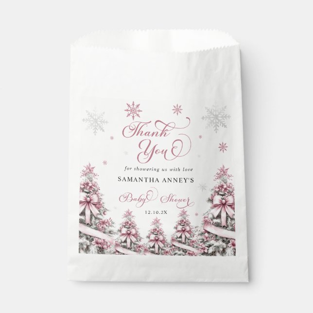 Winter Christmas Pink Baby Dusche Danke Geschenktütchen (Vorderseite)