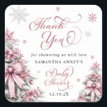 Winter Christmas Pink Baby Dusche Danke Quadratischer Aufkleber<br><div class="desc">Zeigen Sie Ihre Dankbarkeit im Stil mit den Winter Weihnachtsbaum-Schneeflocken Pink Baby Dusche Vielen Dank Square Sticker. Mit einem hübschen rosa Hintergrund, geschmückt mit eleganten Weihnachtsbäumen und zarten Schneeflocken, prägt dieser Aufkleber wunderbar das Wesen einer gemütlichen Winterfeier. Ideal zum Abdichten von Dankeschön-Noten, Geschenktaschen oder Gastgeschenke, fügt es Ihrer Wertschätzung eine...</div>