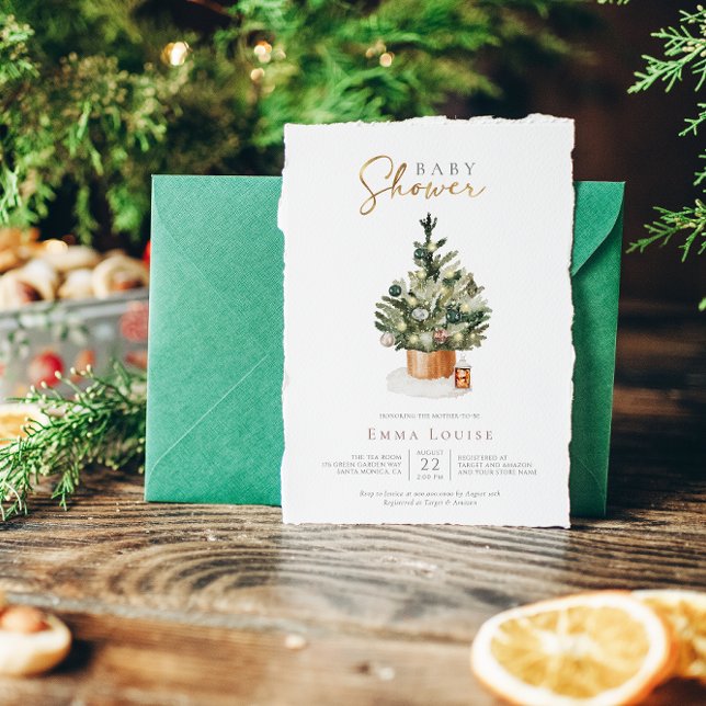 Winter Christmas Tree Baby Dusche Einladung (Von Creator hochgeladen)