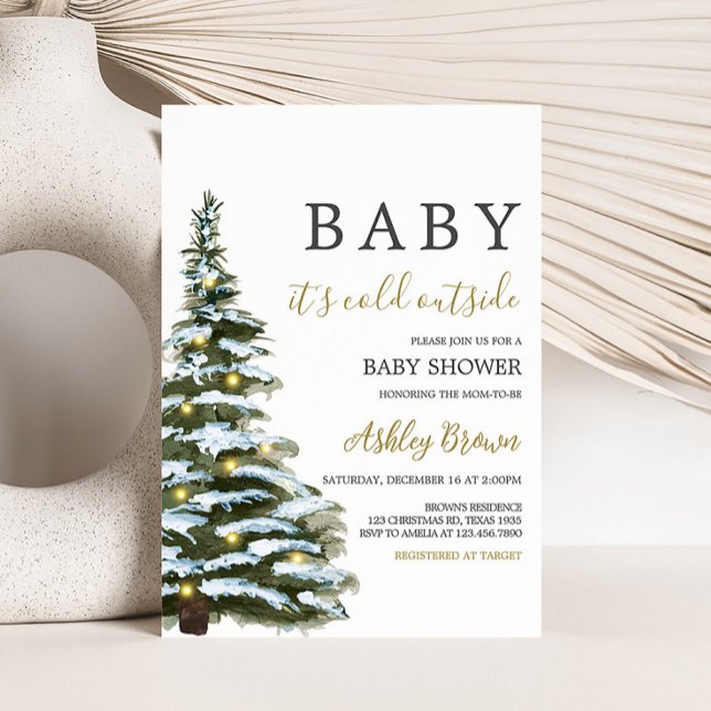 Winter Christmas Tree Baby Dusche Einladung (Baby It's Cold Outside Baby Shower Invitation)