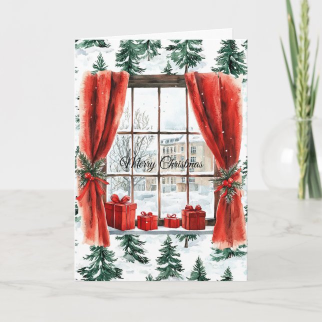 Winter Christmas Trees City Window Karte (Vorderseite)