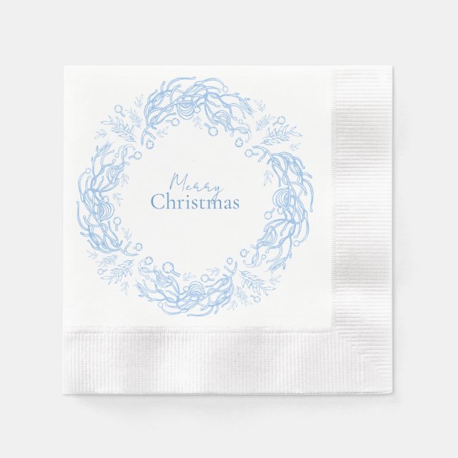 Winter Christmas Vintage Blue Botanical Pattern. Serviette (Vorderseite)