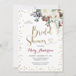 Winter Christmas White Floral Brautparty Einladung