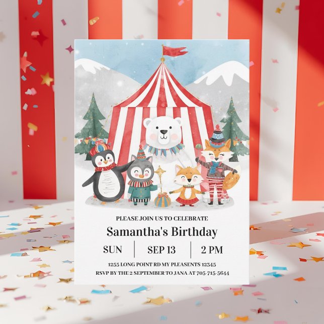 Winter Circus Birthday Invitation | Cute Penguin (Créateur téléchargé)