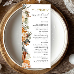 Winter Citrus Floral Christmas Hochzeitsmenü Menükarte