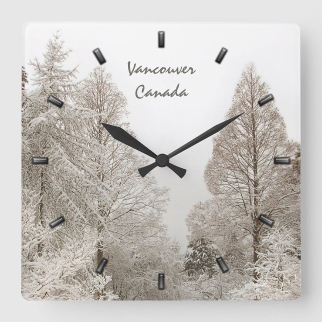 Winter Clock Custom Winter Wonderland Wall Clock Quadratische Wanduhr (Vorderseite)