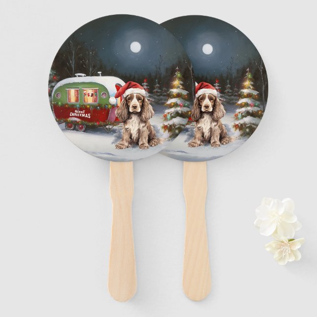 Winter Cocker Spanisch Caravan Weihnachtsabenteuer Fächer (Vorne und Hinten)