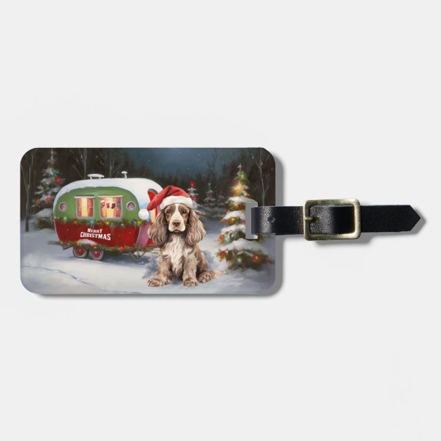 Winter Cocker Spanisch Caravan Weihnachtsabenteuer Gepäckanhänger (Vorderseite horizontal)