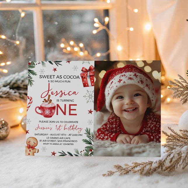 Winter Cocoa First Birthday Invite Photo Einladung (Von Creator hochgeladen)