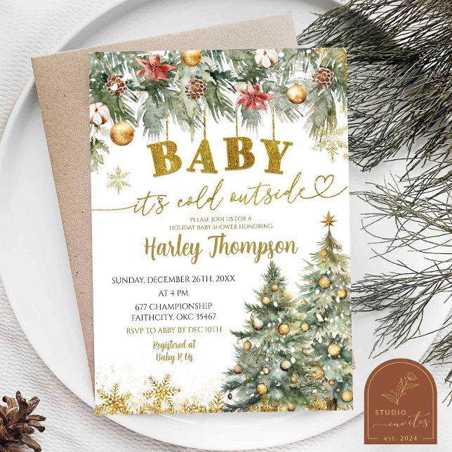 Winter Cold Christmas Floral Holiday Baby Dusche Einladung (Von Creator hochgeladen)