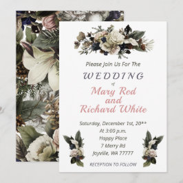 Winter Conifer Floral Cream Calla Lily Wedding Einladung