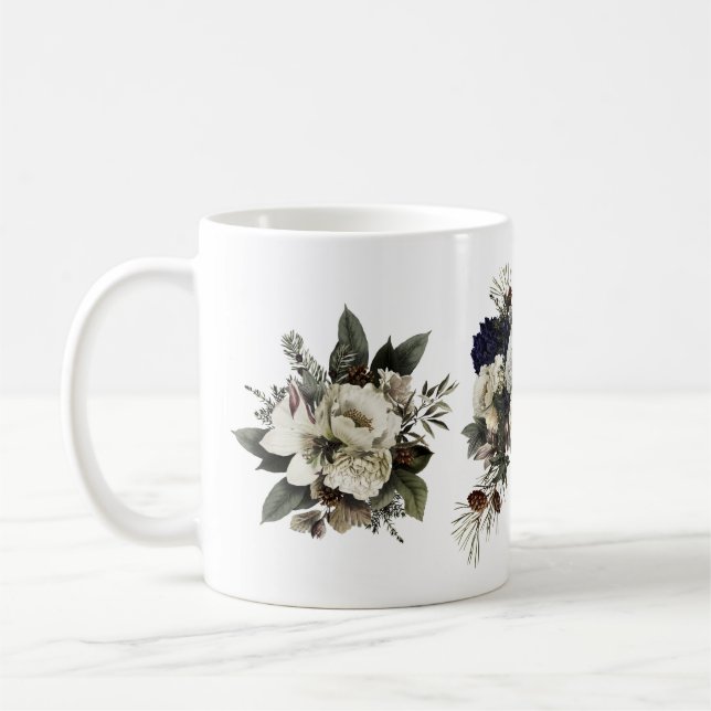 Winter Conifer Floral Cream Magnolia Peony Rose Kaffeetasse (Links)
