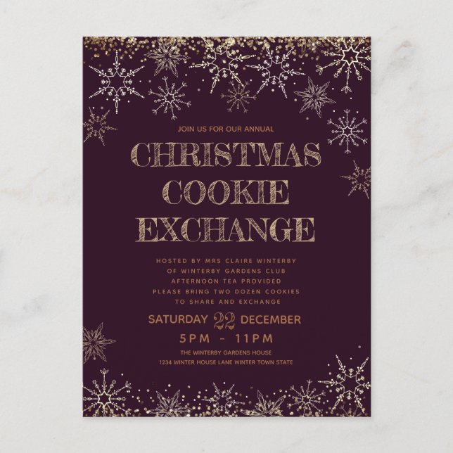 Winter Cookie Exchange Weihnachts Burgundy Urlaub Einladungspostkarte (Vorderseite)