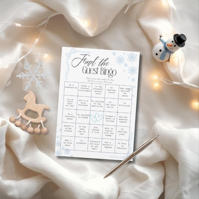 Winter Coquette blue Find Guest Bingo Card Einladung (Winter Coquette blue Find The Guest Bingo Card)