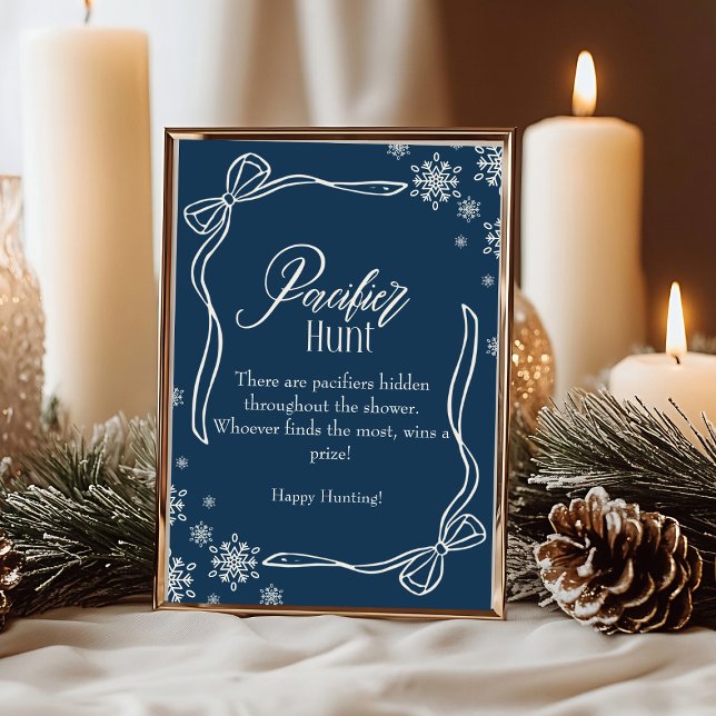 Winter Coquette Schnuller Hunt Kinderdusche Schild Einladung (Winter Coquette Pacifier Hunt Baby Shower sign)