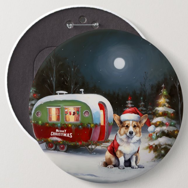 Winter Corgi Caravan Weihnachtsabenteuer Button (Vorne & Hinten)