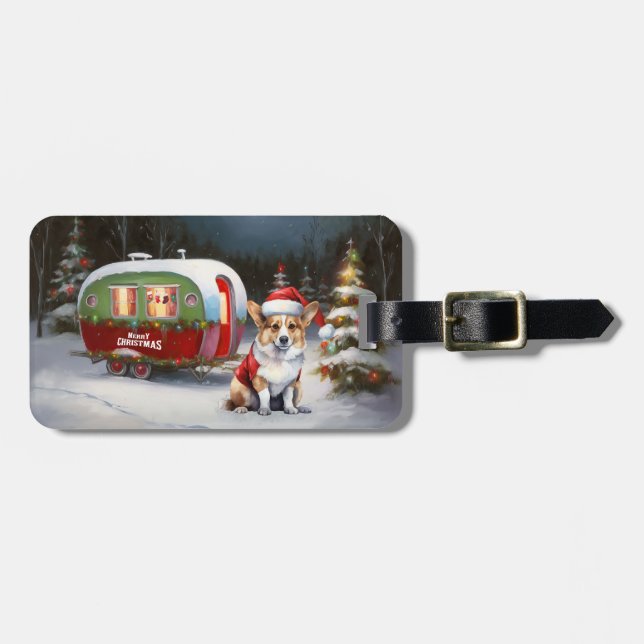 Winter Corgi Caravan Weihnachtsabenteuer Gepäckanhänger (Vorderseite horizontal)
