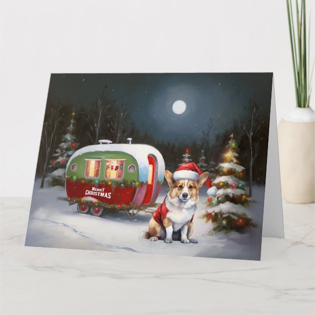 Winter Corgi Caravan Weihnachtsabenteuer Karte (Vorderseite)
