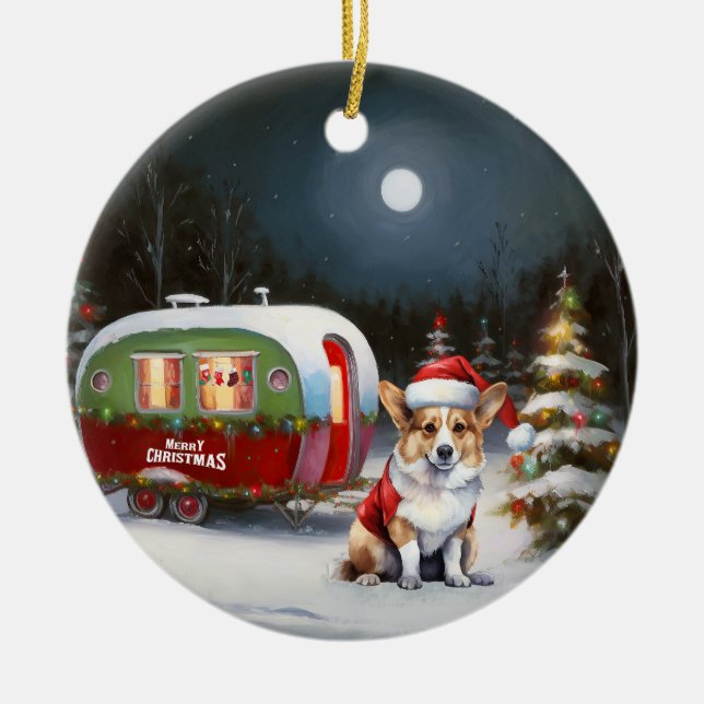 Winter Corgi Caravan Weihnachtsabenteuer Keramik Ornament (Vorne)
