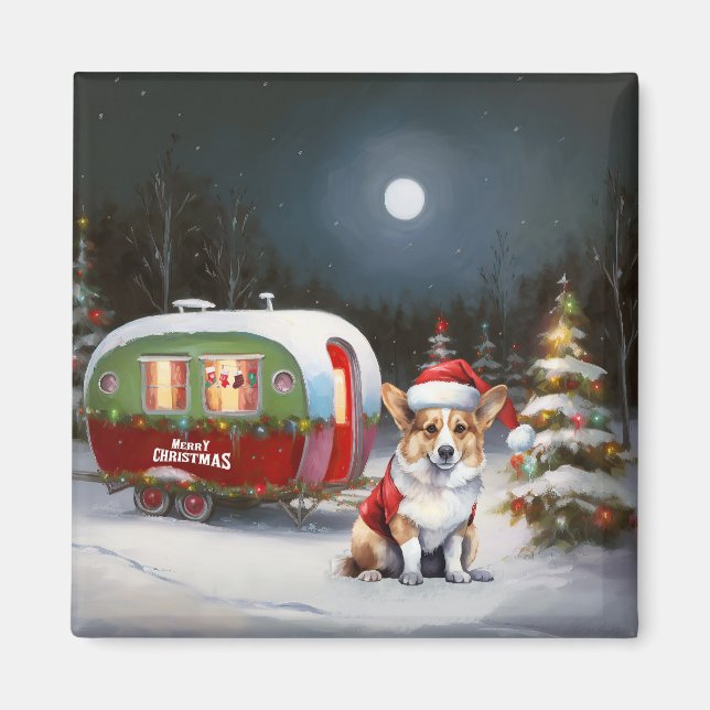 Winter Corgi Caravan Weihnachtsabenteuer Magnet (Vorne)