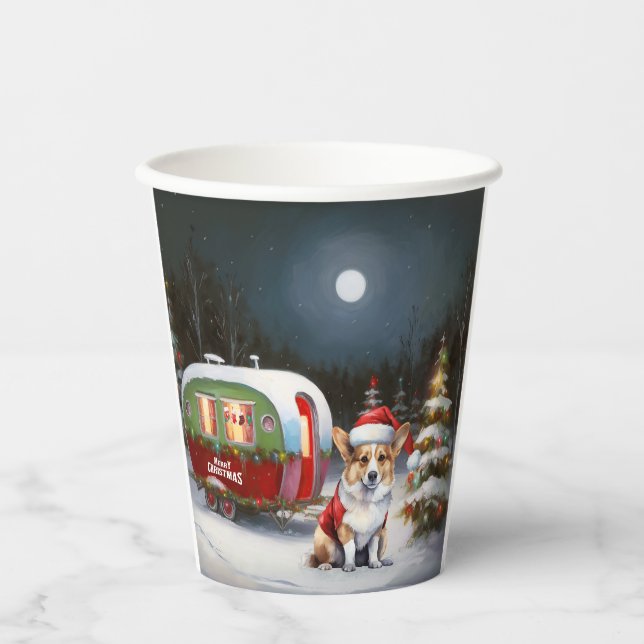 Winter Corgi Caravan Weihnachtsabenteuer Pappbecher (Vorderseite)
