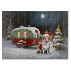 Winter Corgi Caravan Weihnachtsabenteuer Schneidebrett