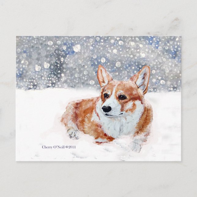 Winter Corgi Postkarte (Vorderseite)