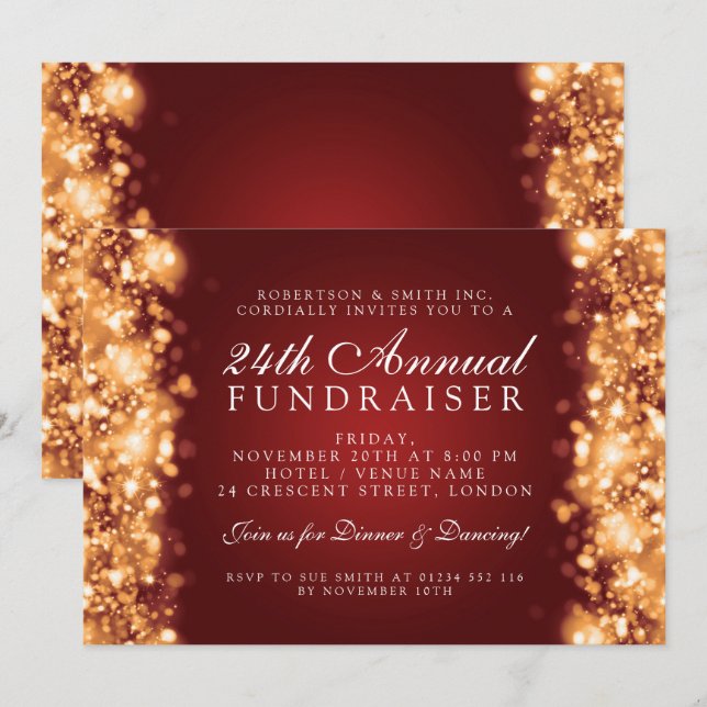 Winter Corporate Party Fundraiser Gala Gold Red Einladung (Vorne/Hinten)