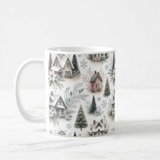 Winter Cottage Snowfall Pattern Kaffeetasse (Links)