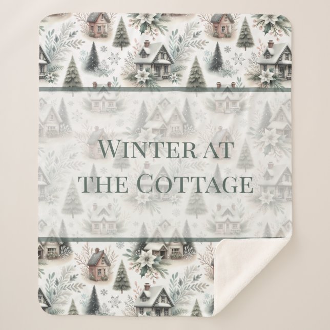 Winter Cottage Snowfall Words Sherpadecke (Vorderseite)