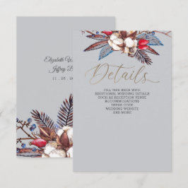 Winter Cotton Dusty Blue Red Berries Wedding Begleitkarte