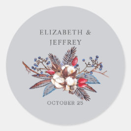 Winter Cotton Dusty Blue Red Berries Wedding Runder Aufkleber