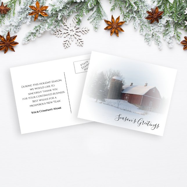 Winter Country Barn Business Frohe Festtage Postkarte (Von Creator hochgeladen)