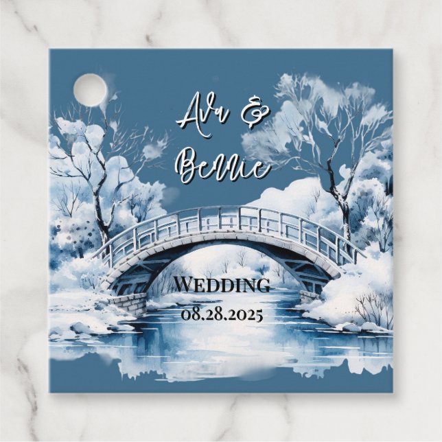 Winter Country Water Stream Bridge Hochzeit Geschenkanhänger (Vorderseite)