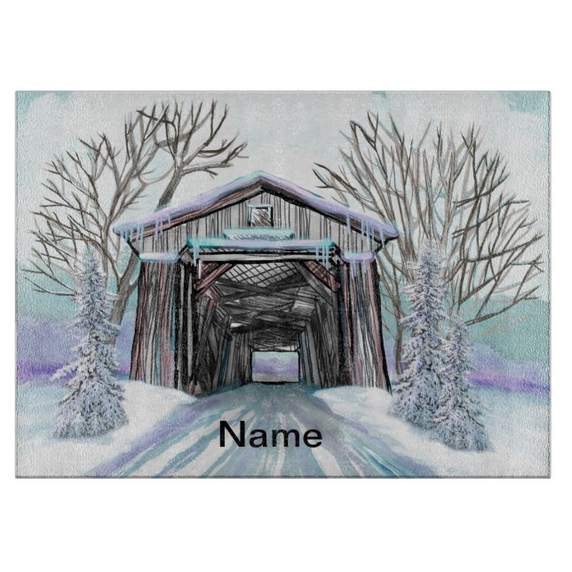 Winter Covered Bridge Schneidebrett (Vorderseite)