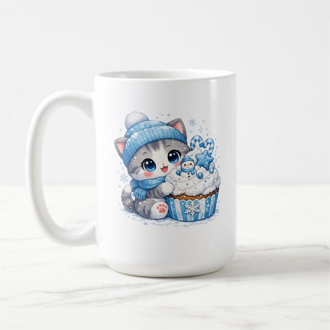 Winter-Cupcake-Kitty – Süße Schneedessertkatze Kaffeetasse (Links)