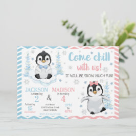 Winter Cute Penguins Joint Birthday Einladung