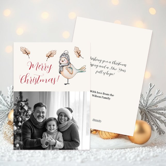 Winter Cute Sparrow Illustration Feiertagskarte (Von Creator hochgeladen)