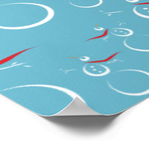 Winter Cyan Niedlich Snowman Family Pattern Poster
