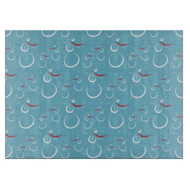 Winter Cyan Niedlich Snowman Family Pattern Schneidebrett (Vorderseite)
