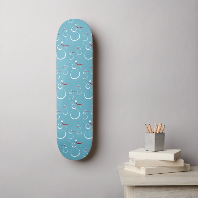 Winter Cyan Niedlich Snowman Family Pattern Skateboard (Wandkunst)